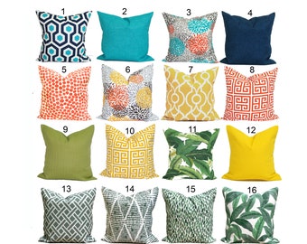 Outdoor Pillow Covers, Orange Pillow Cover, Yellow Pillow Cover, Blue Pillow Covers for 20x20, 18x18, 16x16 Inserts, ALL SIZES