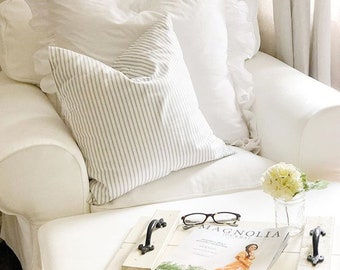 Gray Ticking Stripe Pillow, Gray Pillow Covers, Gray Ticking Pillow Covers for 20x20 Pillow, 16x16 Pillows, 18x18 Pillows, All Sizes