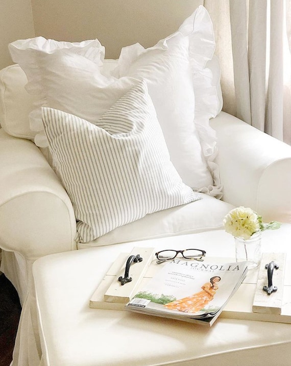 Gray Ticking Stripe Pillow, Gray Pillow Covers, Gray Ticking Pillow Covers for 20x20 Pillow, 16x16 Pillows, 18x18 Pillows, All Sizes
