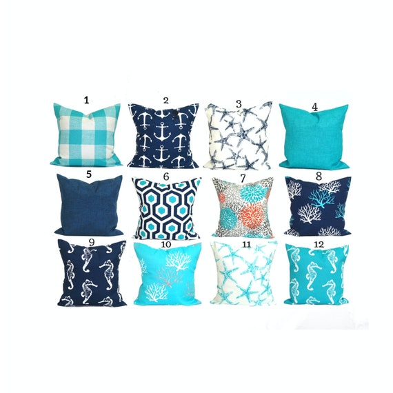 OUTDOOR Pillow Covers Nautical Pillow Cover Nautical Decor Blue Pillow Covers for 20x20 18x18 16x16 Pillows ALL SIZES Etsy