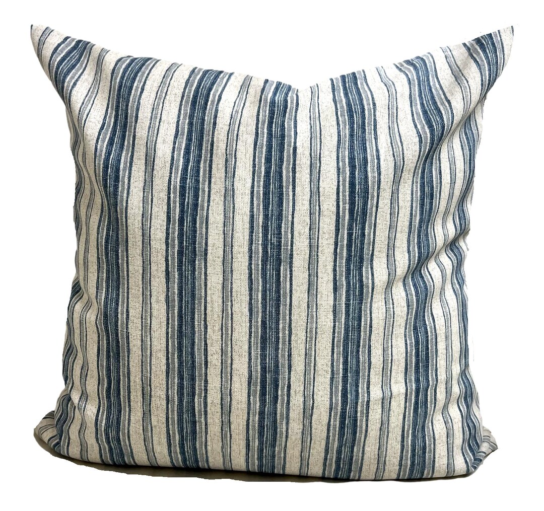 Blue Pillow Covers, Indigo Blue Pillow Cover, Blue Stripe Pillow Covers, Blue Farmhouse Pillow