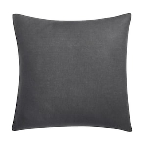 May include: A square, charcoal-colored pillow with a solid, textured appearance. The pillow has a soft, matte finish and is likely made of a durable fabric. The pillow is a neutral color and can be used for home decor.