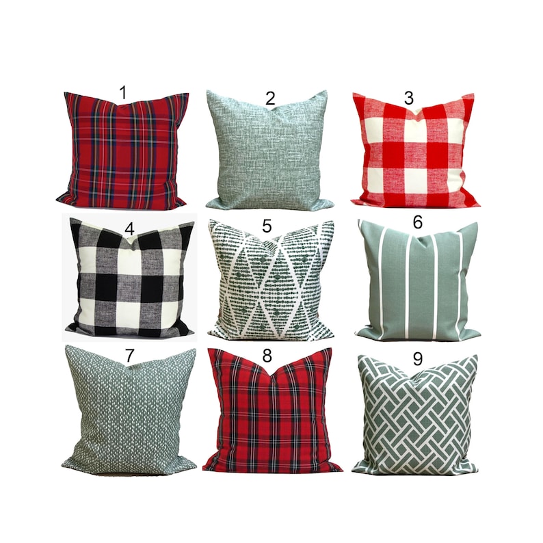 OUTDOOR CHRISTMAS Pillow Cover, Outdoor Farmhouse Christmas Pillow, Red Green Tartan Plaid Cover for 20x20, 16x16, 18x18 Pillow, ALL Sizes image 2