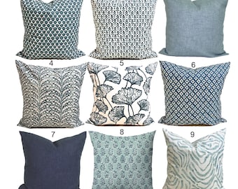 Blue Pillow Covers Blue Throw Pillow Covers, Block Print Pillow Covers for 16x16, 20x20, 18x18 Pillows, ALL SIZES inc Euro Shams