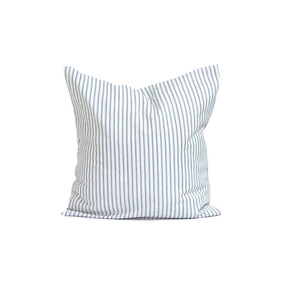 Blue Ticking Stripe Pillow Cover: Farmhouse Decor, 100% Cotton Pillow Covers