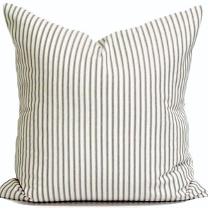 Charcoal Ticking Stripe Pillow, Gray Cream Ticking, Farmhouse Pillow, Ticking Pillow Cover for 20x20 Pillow, 18x18 Pillow, All Sizes