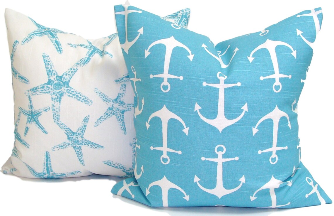 Blue Nautical Pillows Nautical Pillow COVER Starfish Pillow Etsy
