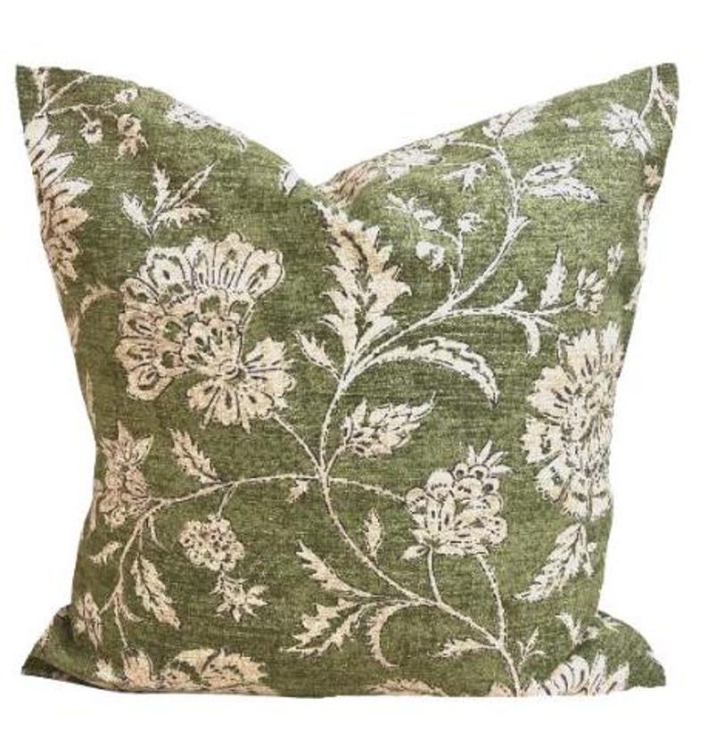 green pillow, green cream pillow, green block print