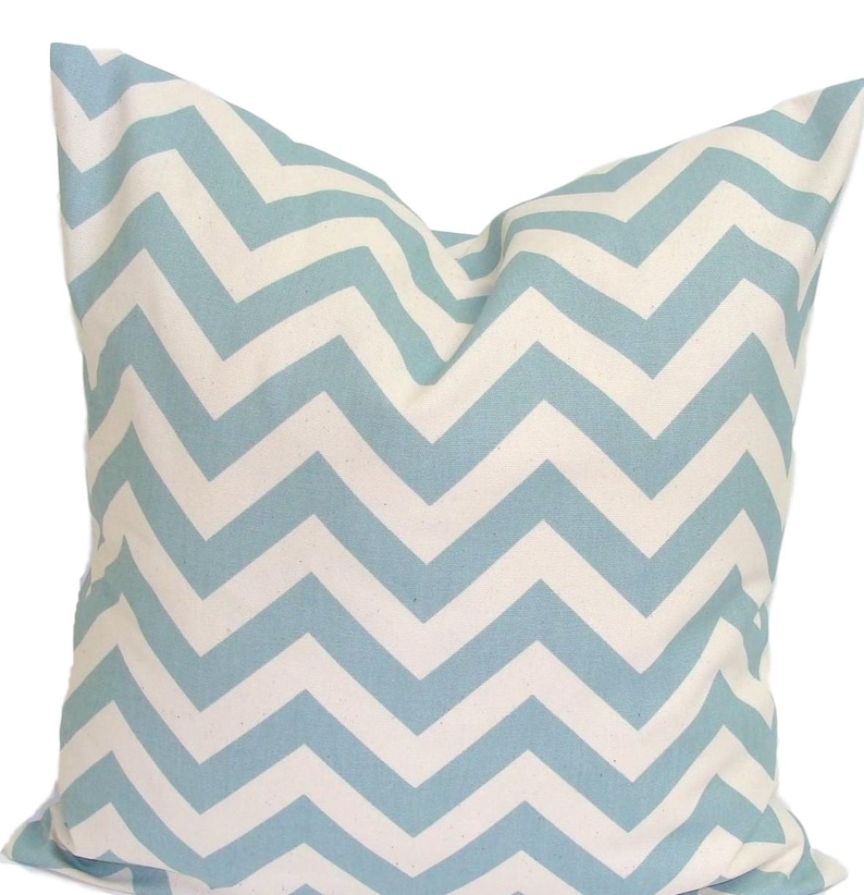 Blue Chevron Pillow Cover For A 16x16 Pillow Blue Zigzag Etsy