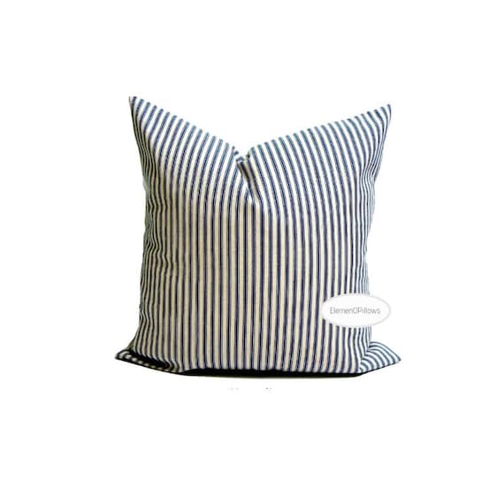 FEATHER PROOF Ticking Pillow Cover, Down Proof Ticking Pillow Cover, Heavyweight ticking, NAVY tan Ticking