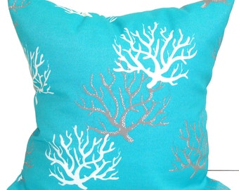 Nautical Pillow Cover, Aqua Throw Pillow Cover, Outdoor Pillow Covers for 20x20 Pillow, 16x16 Pillows, 18x18 Pillows, All Sizes