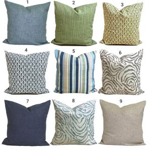Blue Pillow Cover, Blue Stripe Pillow Cover, Green Pillow Cover, Tan Pillow Cover for 20x20 Pillow, 18x18 Pillow, 16x16 Pillow, All Sizes
