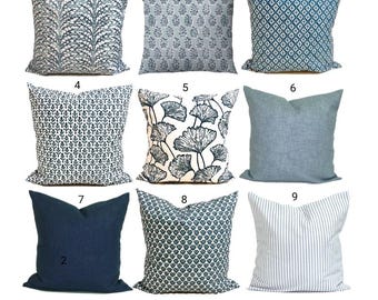 Blue Block Print Pillow Covers: Decorative Cotton Throw Pillow Covers for All Size Pillow Inserts incl. Euro Shams