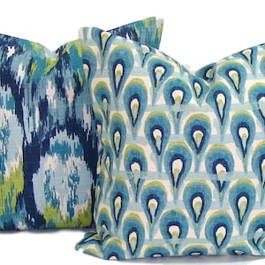 Blue Throw Pillow Covers. Set of TWO, Blue Green Pillow Covers for 20x20&quot; Pillow Inserts