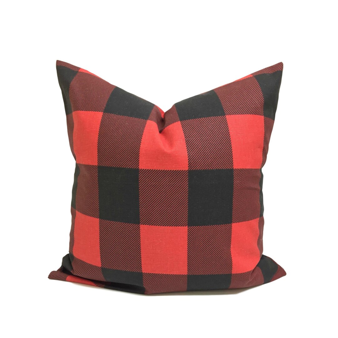 Red Check Pillow Cover, Red Farmhouse Pillows, Red Black Plaid Pillow