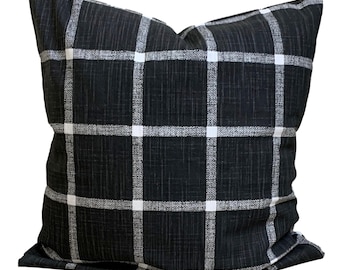 Black Plaid Pillow Cover, Black Check Pillow Cover for 20x20 Pillow, 18x18, 16x16 Pillow, All Sizes incl Euro Shams