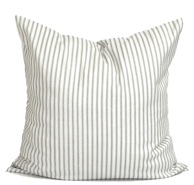 Gray Ticking Stripe Pillow, Farmhouse Pillow Covers, Gray Farmhouse Decor, 20x20, 18x18, 16x16, All Sizes