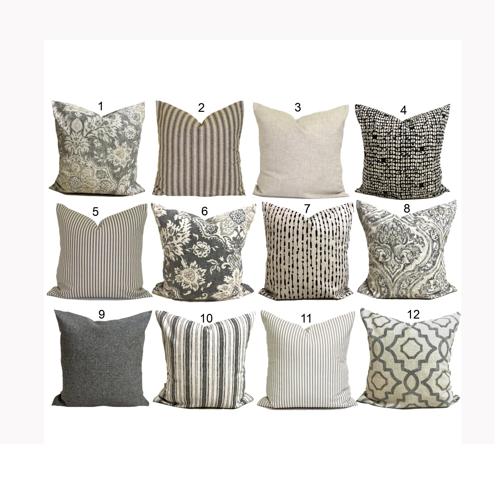 GRAY PILLOWS, TAN Throw Pillow Covers, Grey Pillow Covers for 20x20 Pillow,  16x16 Pillows, 18x18 Pillows, All Sizes 