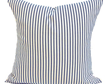 Funda de almohada azul a rayas, funda de almohada azul claro, fundas de almohada estilo rústico para almohadas de 20x20, 18x18 y 16x16 pulgadas, todos los tamaños.