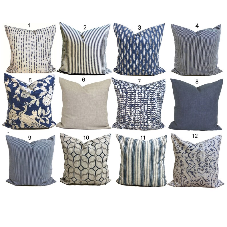 Blue Tan Pillow COVER Blue Throw Pillows Indigo Blue Euro Etsy