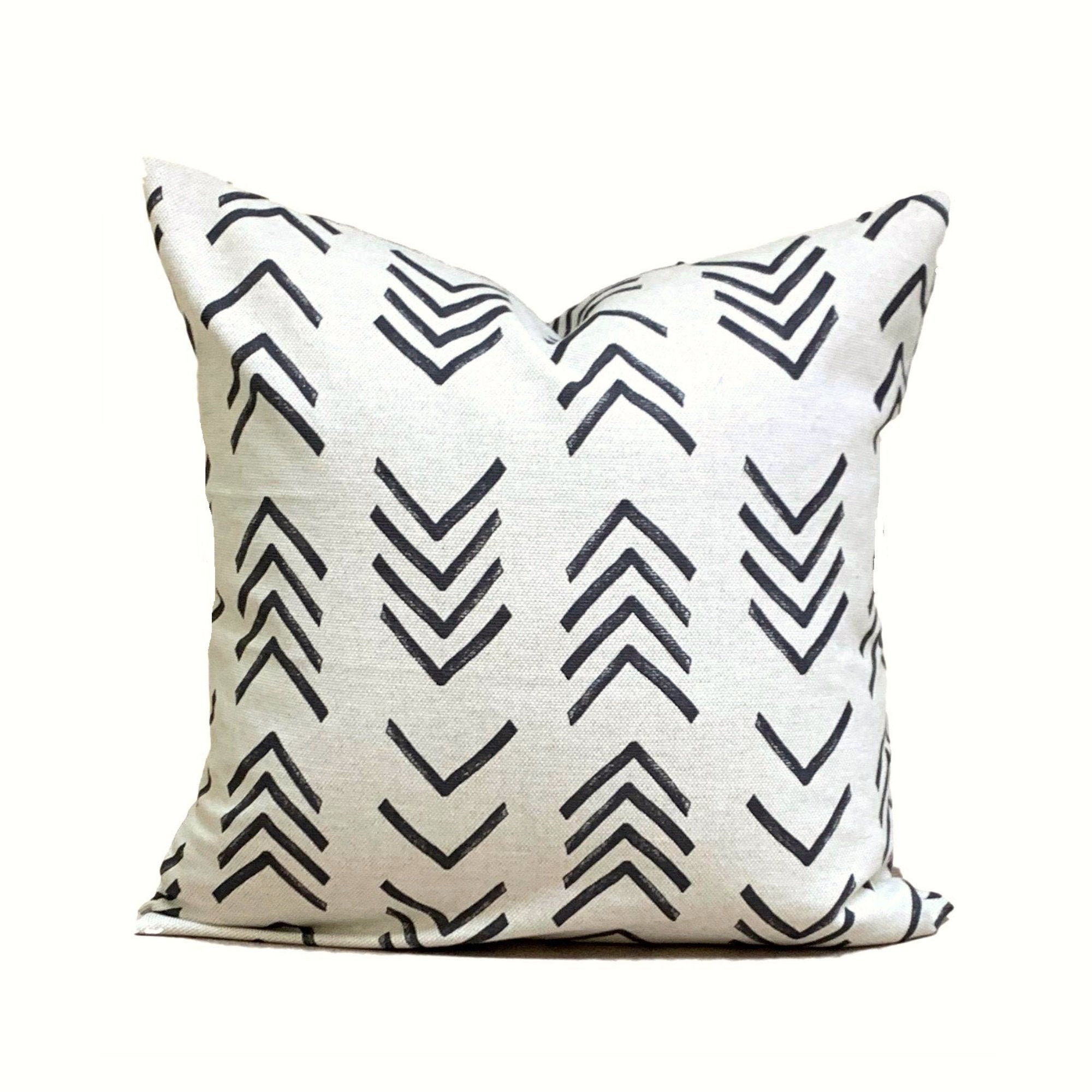 Black And White Brush Stroke Aztec Boho Lumbar Throw Pillow Cover