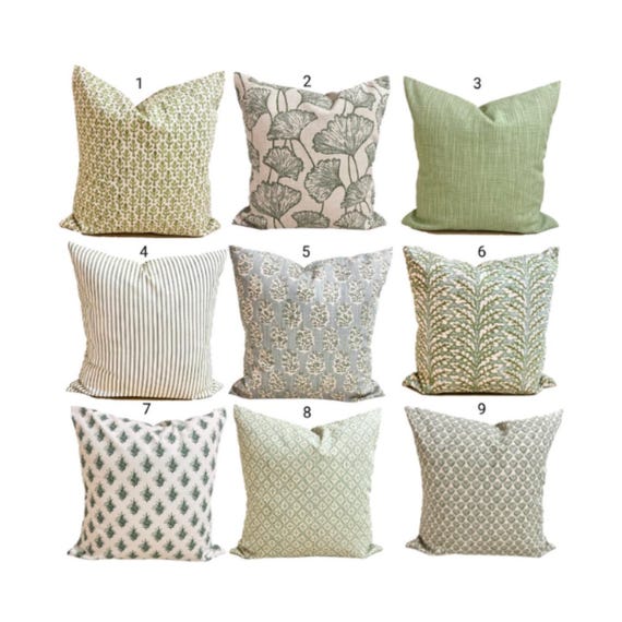 Green Pillow Covers. Sage Green Pillow Covers, Green Throw Pillow Covers for 16x16, 20x20, 18x18 Pillows, ALL SIZES incl Euro Shams