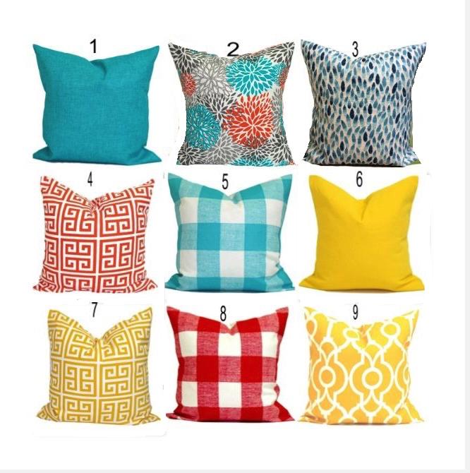 Outdoor Pillow COVERS, Yellow Outdoor Pillow Cover, Orange Outdoor Pillow Covers for 20x20, 18x18 16x16 Pillow Inserts, All Sizes