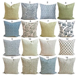 Green Pillow Cover. Green Throw Pillow, Green Euro Sham, Blue Covers for 20x20, 18x18, 16x16 Inserts, ALL Sizes incl Euro Shams and Lumbars