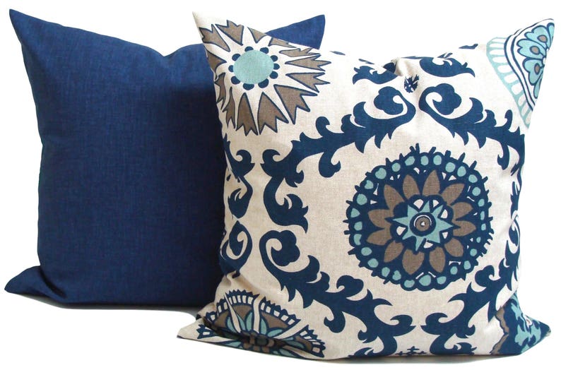 Blue Tan Pillow Blue Pillow Cover Cushion Cover Decorative Etsy