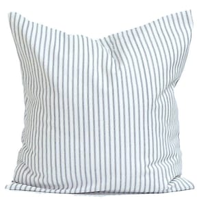 Blue Ticking Pillow, Blue Farmhouse Pillow, Blue Farmhouse Decor, Blue Throw Pillow Covers 20x20, 18x18, 16x16 Pillow, All Sizes incl Euro