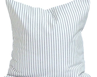 Blue Ticking Pillow, Blue Farmhouse Pillow, Blue Farmhouse Decor, Blue Throw Pillow Covers 20x20, 18x18, 16x16 Pillow, All Sizes incl Euro