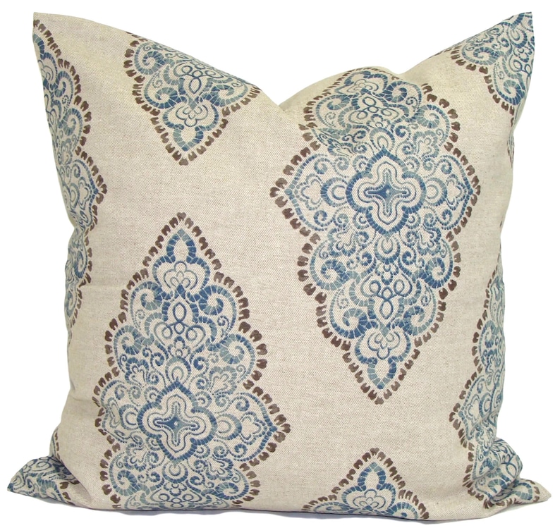 Indigo Blue Pillow COVER Blue Tan Pillows Blue Euro Sham Etsy