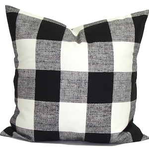 Christmas Pillow COVER, Farmhouse Pillow Cover, Black Christmas Pillow Cover, Black Plaid Pillow, All Sizes Incl Euro Shams