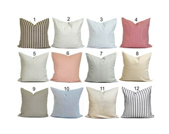 Farmhouse Throw Pillow, Farmhouse Pillow COVER, Ticking Throw Pillow Covers for 20x20 Pillow, 18x18 Pillow, 16x16 Pillow, All Sizes inc Euro