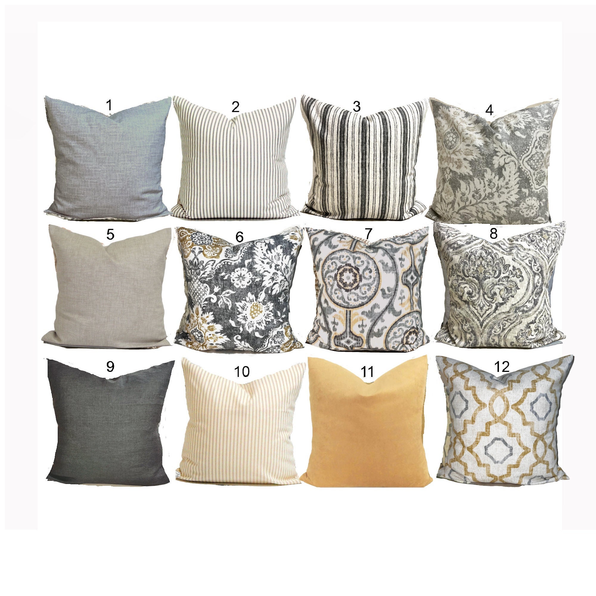 GRAY PILLOWS TAN Throw Pillow Covers Grey Pillows Mustard Gold Pillow Covers for 20x20 Pillow 16x16 Pillows 18x18 Pillows All Sizes Etsy