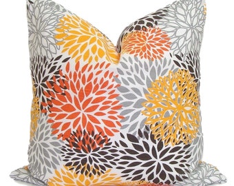 Capa de almofada com estampa floral laranja, capa de almofada laranja para área externa
