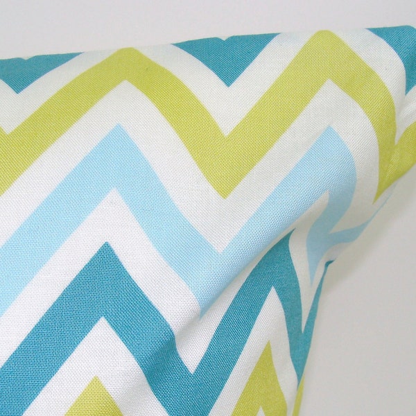 PILLOW.ANNETTE TATUM.12x16, 12x20 or 12x18 inch.Pillow Covers.Teal Decorative Pillows.Housewares.Aqua.Chevron.Cushion.Teal Zig.Cushion.Sale