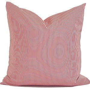 Red Pillow Cover Sale, Red Ticking Pillow Cover, Red Farmhouse Pillow, 14x14" Pillow Covers