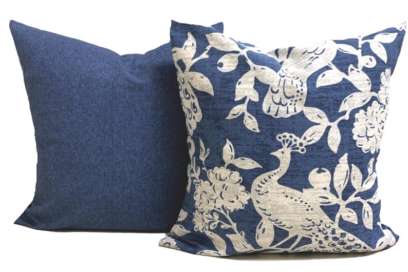 Blue Floral Pillow COVER. Indigo Pillow Cover Blue Tan Pillow Etsy