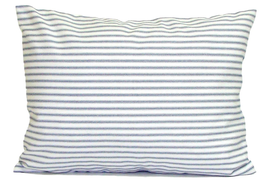 Blue Farmhouse Pillow Sale. Blue Ticking Pillow Cover, 12x16 or 12x18