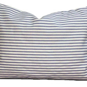 Lumbar Pillow Sale, Blue Tan Ticking Pillow Cover, Blue Farmhouse Decor, INDIGO Blue Tan Ticking for 12x16, 12x18, and 12x20 Lumbar Pillows