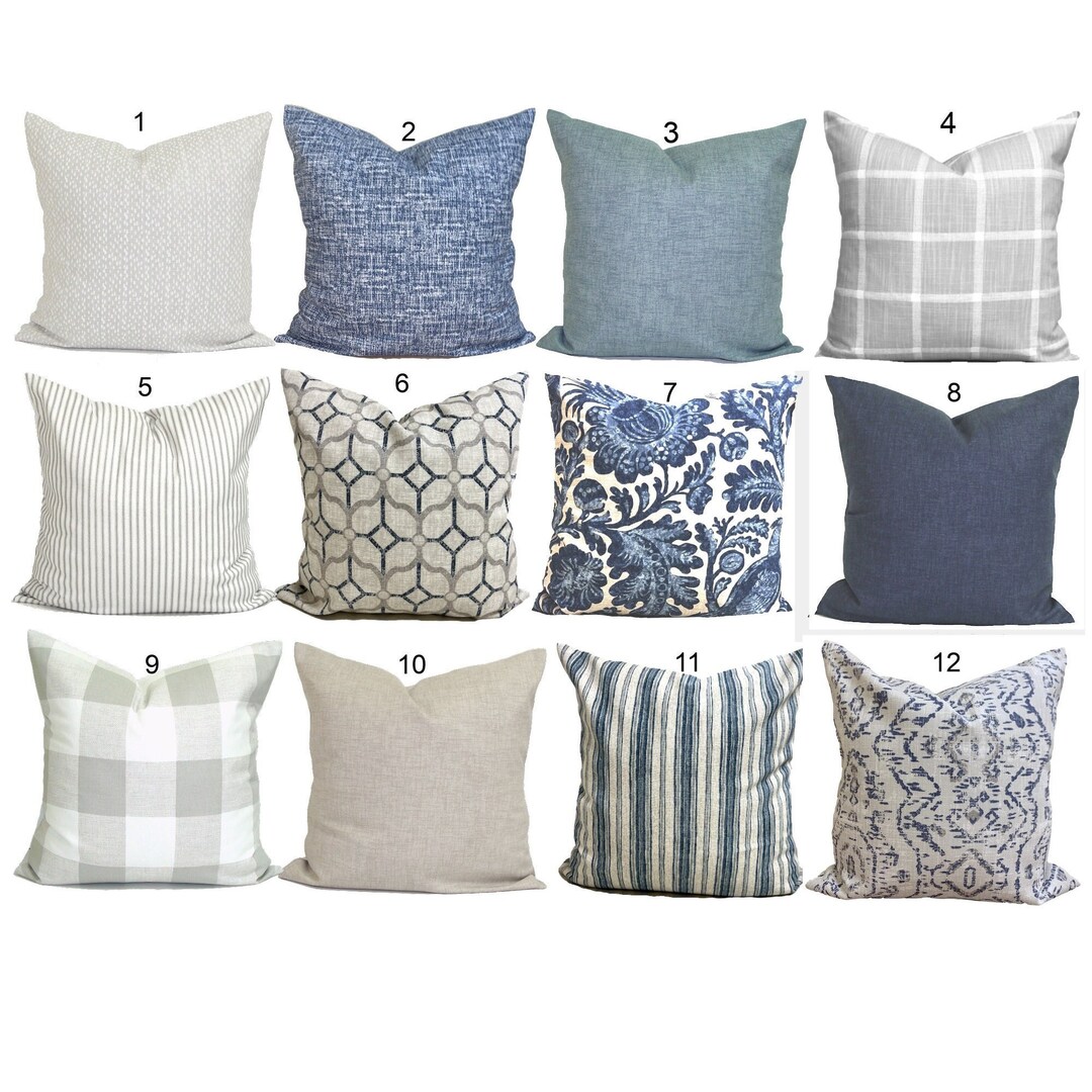 Blue Gray Pillow COVER Gray Blue Throw Pillows Blue Grey Etsy