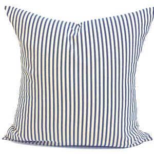 Blue Ticking Pillow, Blue Farmhouse Pillow COVER, Blue TAN Ticking Pillow Covers for 20x20 Pillow, 18x18 Pillow, 16x16 Pillow, All Sizes