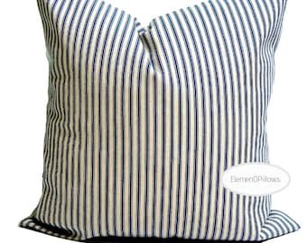 FEATHER PROOF Ticking Pillow Cover, Down Proof Ticking Pillow Cover, Heavy Weight Ticking, Blue Tan Ticking, 20x20, 18x18, 16x16, ALL Sizes