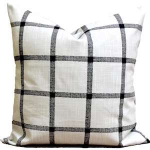 Black Pillow Cover, Black Throw Pillow Cover, Black Windowpane Pillow Cover for 20x20 Pillow, 18x18, 16x16 Pillow, All Sizes