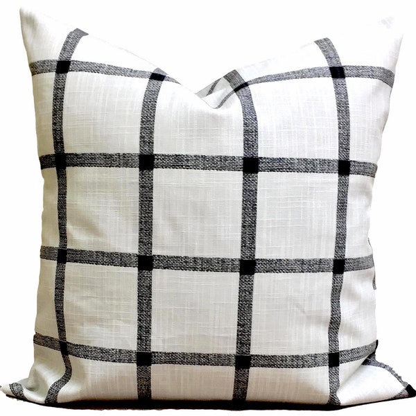 Black Farmhouse Pillow Cover, Black Pillow Cover, Black Windowpane Pillow Cover for 20x20 Pillow, 18x18, 16x16 Pillow, All Sizes