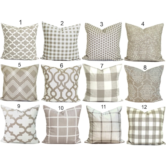 TAN Pillows, GRAY Pillow COVERS, Tan Throw Pillow Cover for 20x20 Pillow, 18x18  Pillow, 16x16 Pillow, All Sizes 