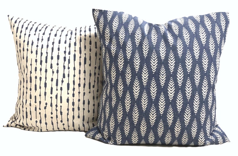 Blue Tan Pillow Covers Blue Damask Pillow Covers Blue Pillow Etsy