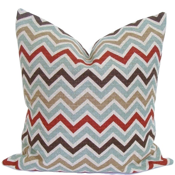 CHEVRON PILLOW.18x18 inch.Decorative Pillow.Teal Chevron Pillow Cover.Home Decor.Housewares.Teal.Brown.Rust.Pillow.46 cm.Zig.Cm.Teal Chevron