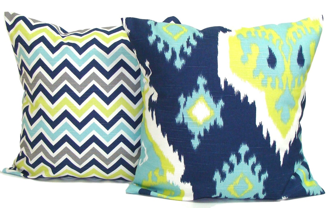 Blue Green Throw Pillow COVERS Blue Throw Pillow Covers Etsy